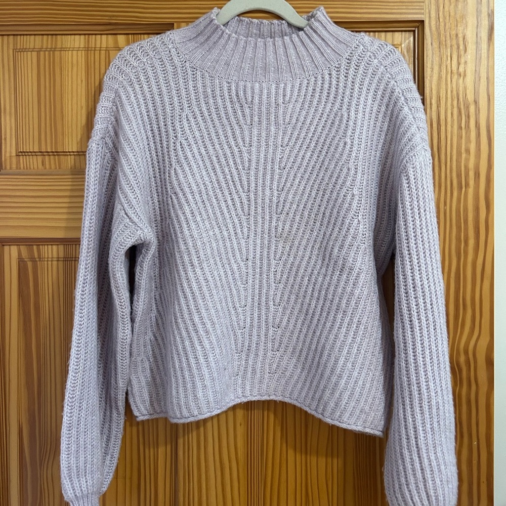 SO Purple Cowl Neck Sweater with Ribbed Texture